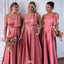 Elegant Pink One-Shoulder Sleeveless Mermaid Long Bridesmaid Dresses Online, WGM433