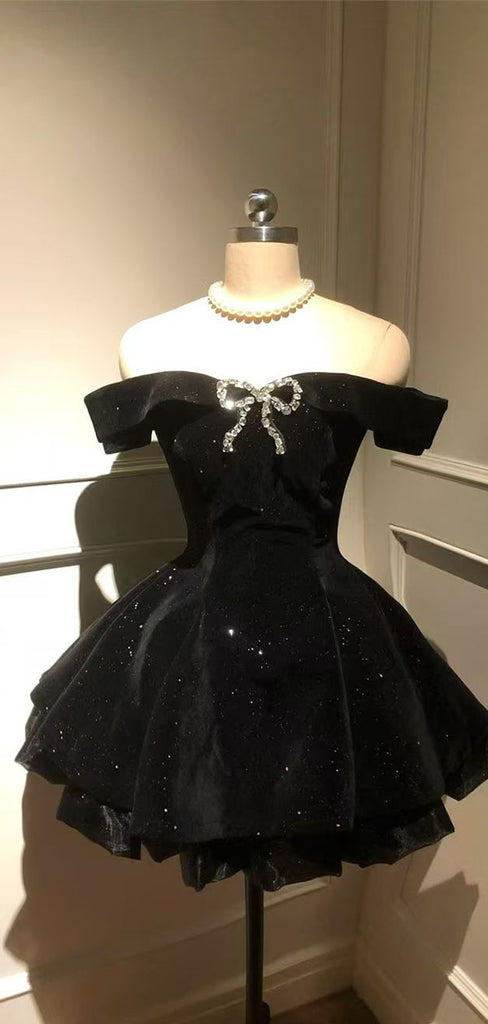 Sexy Black Off-Shoulder A-Line Short Homecoming Dresses For Birthday Party, EPT704