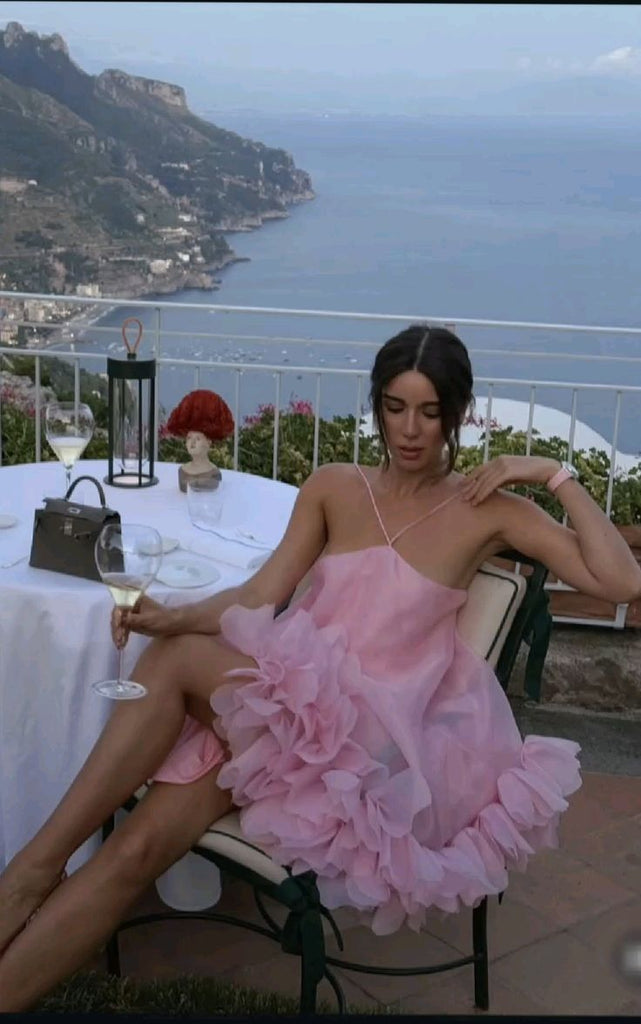 Unique Pink Floral V-Neck A-Line Short Homecoming Dresses For Birthday Party, EPT703