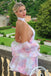 Pretty Halter Backless Floral Print Organza Homecoming Dresses, EPT718