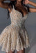 Shiny Spaghetti Strap A-Line Sequin Short Homecoming Dresses For Party, EPT669