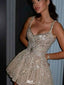Shiny Spaghetti Strap A-Line Sequin Short Homecoming Dresses For Party, EPT669