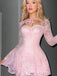 Sexy Pink Sweetheart Long Sleeve Lace A-Line Short Homecoming Dresses For Party, EPT663