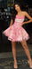 Unique Strapless 3D Floral Applique Tulle Short Homecoming Dress Fancy Graduation Party Gown, EPT719