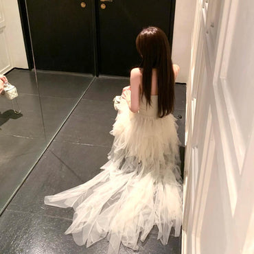 Elegant White Spaghetti Strap High Low Sleeveless Homecoming Dresses For Birthday Party, EPT697