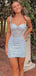 Sexy Blue Spaghetti Strap Sleeveless Mermaid Short Homecoming Dresses For Party , EPT664