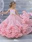 Floral Pink Spaghetti Strap A-Line Sleeveless Long Flower Girl Dress,FG032