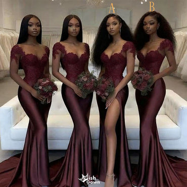 Simple Red Mismatched Sleeveless Mermaid Long Bridesmaid Dresses Online , WGM410