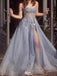 Shiny Blue Sweetheart A-Line Side Slit Long Prom Dress Ideas, Evening Party Dresses , WGP1877