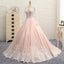 Long Sleeves V Neck Applique Blush Cheap Long Evening Prom Dresses, WG1003