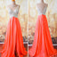 Gorgeous Coral Formal A Line V Neck Side Split Shinning Long Prom Dresses, WG202 - Wish Gown