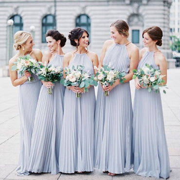 Halter Popular Blue Cheap Long Chiffon Wedding Party Bridesmaid Dresses, WG385