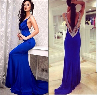 Popular Young Royal Blue Open Back Sexy Cheap Long Prom Dress, WG546
