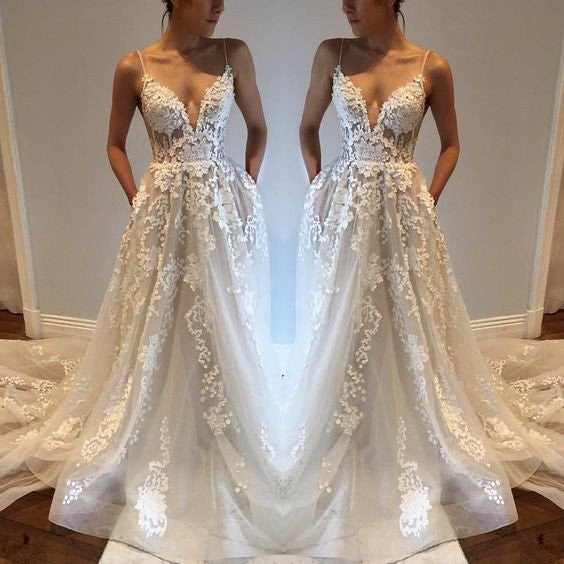 Gorgeous Ivory Charming Affordable Long Brides Wedding Dresses, WG651 - Wish Gown
