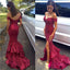 Red Sequined Off Shoulder Sparkle Mermaid Sexy Party Cocktail Evening Long Prom Dress, PD0184