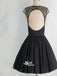 Short Black Open Back Silver Beads Freshman Formal Homecoming Prom Dress, BD0090