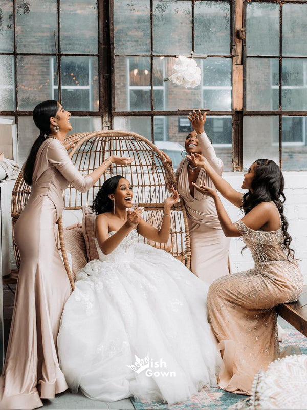 Gorgeous Champagne Gold Multiple Types Pleats Satin Mermaid Bridesmaid Dresses, WGM066