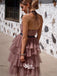 Gorgeous Dusty Rose Halter Knee-length Open Back Melaleuca Homecoming Prom Dress, WGP036