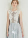 Grey Blue Chiffon A-line Appliques White Lace Top Cheap Wedding Dress Long Prom Dresses, WGP096