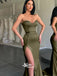 Green Strapless Button Side Split Mermaid Long Evening Gowns Prom Dresses , WGP127