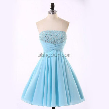 Junior Cute Cheap Straight Neckline Light Blue homecoming dresses, CM0018